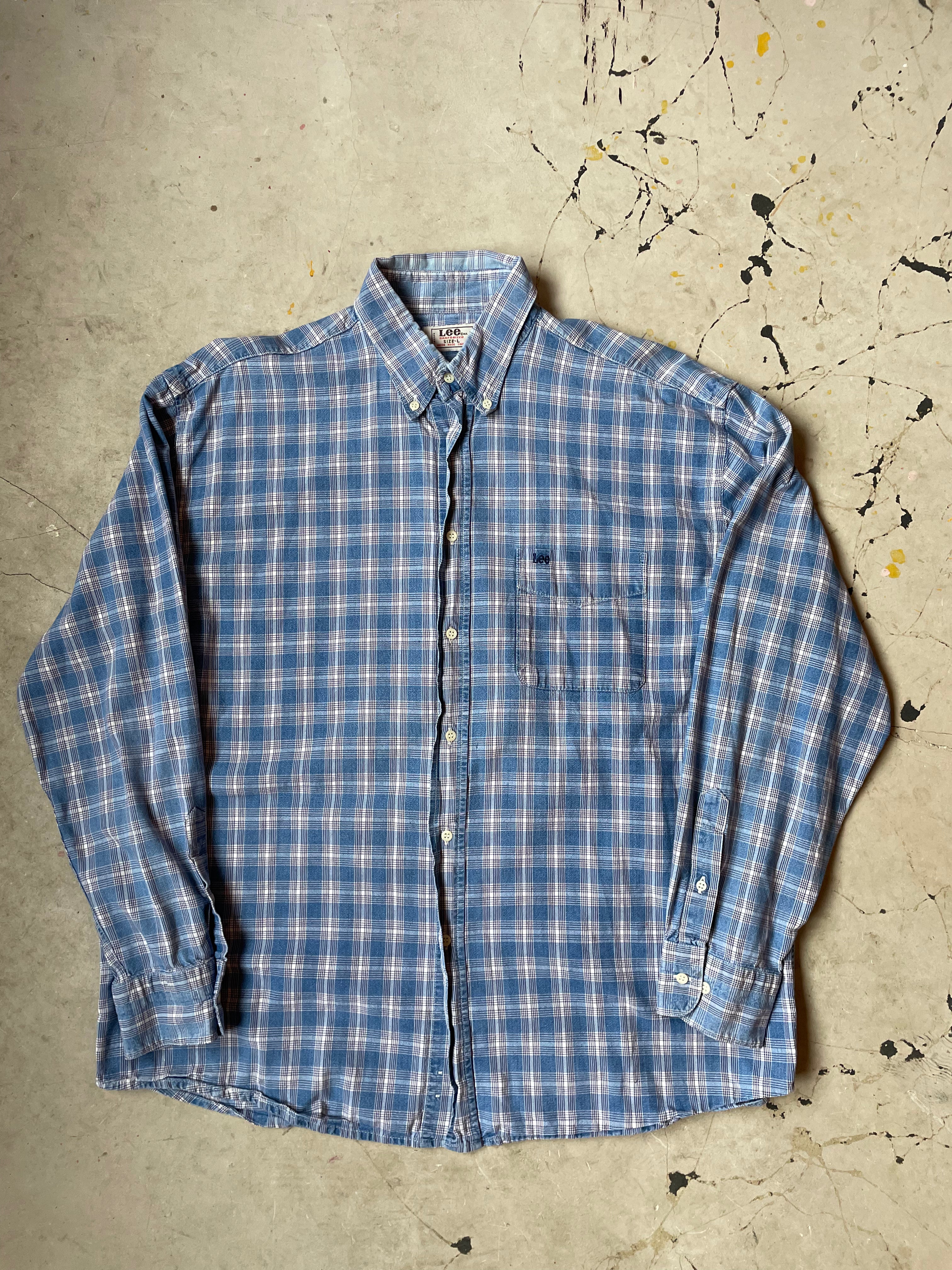 Vintage Lee Blue Tartan Shirt - Size large