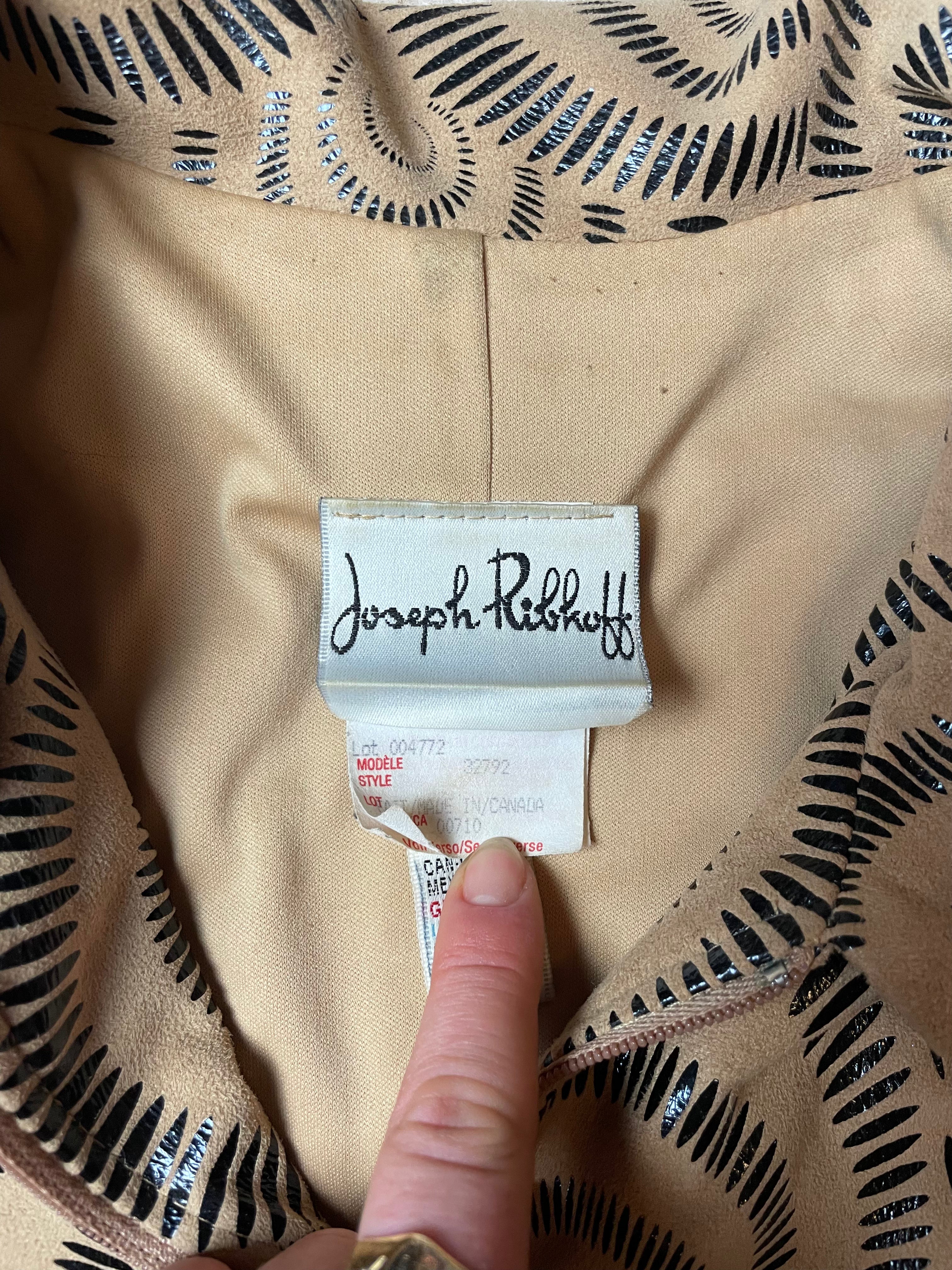 Vintage Joseff Ripkoff Beige and Black Pattern Zip up Jacket